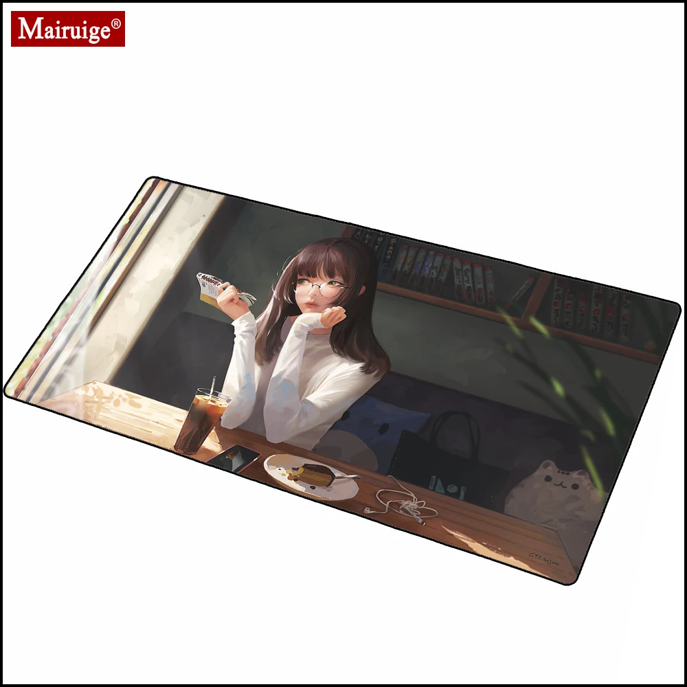 

Colorful LED Mousepad RGB Glow Anime Girl Black Simple Long Hair Bangs Manga XXL Large Pink Mouse Pad 900x400mm Gamer Desk Mat