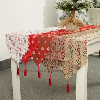 

Table Runner Cover Tablecloth Linen Cloth Party Decor Christmas Elk snowflake