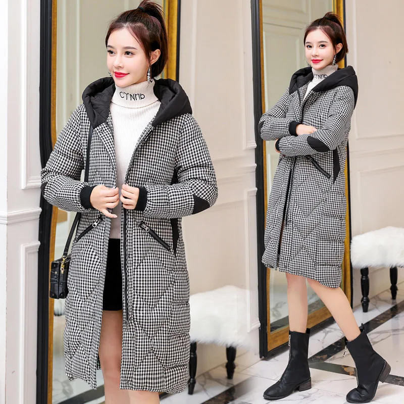 

2019 Autumn & Winter New Style Thick Loose Straight Slim Fit Slimming Elegant Plaid Coat Cotton-padded Clothes Women's Mid-lengt