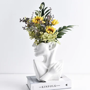 

Nordic Creative Ceramics Vase Human Head Abstract Half Body Flower Pot Flower Arrangement Modern Home Living Room Decor May18