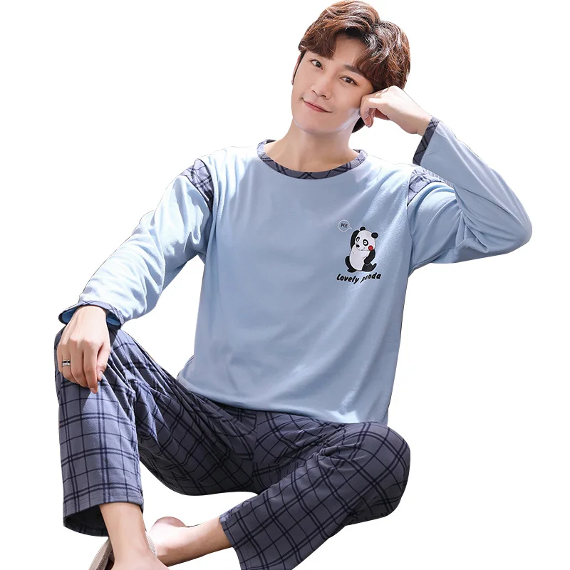 Осенне зимние пижамные комплекты мягкая хлопковая мультяшная мужская домашняя