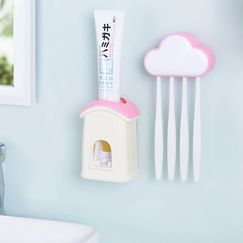 

1Set Multifunction Automatic Toothpaste Dispenser Set Wall Mounted Cartoon ToothBrush Holder Rack Squeezer Bathroom Accessories