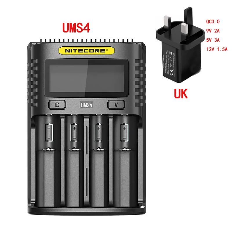 NITECORE UMS4 UMS2 VC4 LCD Smart Battery Charger for Li-ion/IMR/INR/ICR/LiFePO4 18650 14500 26650 AA 3.7 1.2V 1.5V Batteries D4 lithium battery charger 12v Chargers