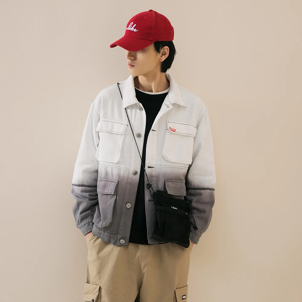 

2019 Autumn New Style Japanese-style Popular Brand Jeans Coat Men's Gradient Dyed Loose Tooling Jacket Men'S Wear on Clothes
