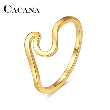 CACANA Fashion Simple Wave Rings for Women White Gold Color Wedding Party Stainless Steel Jewelry Ladies Gifts Dropshippping