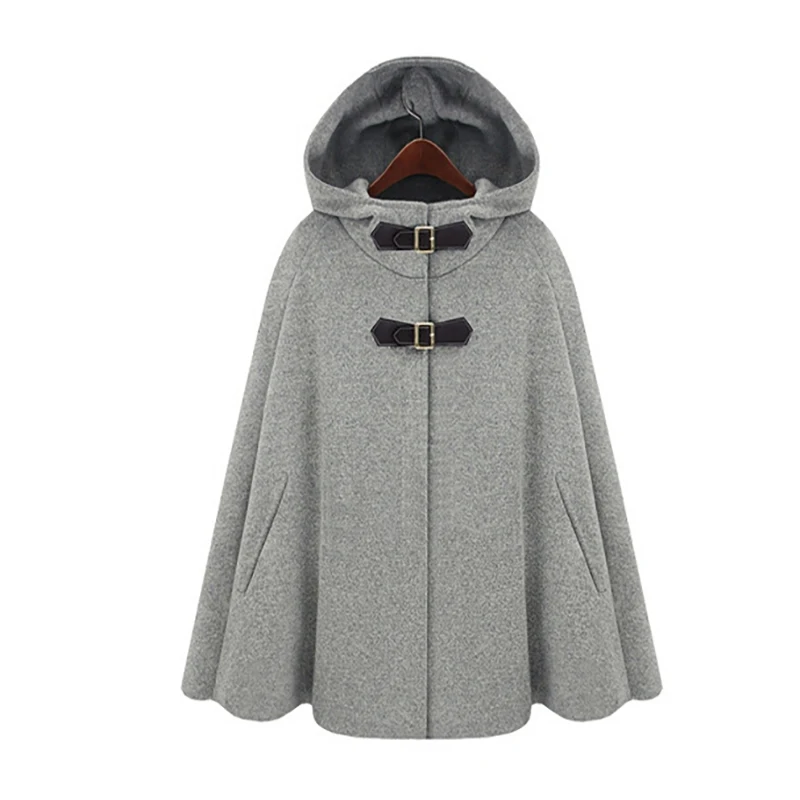 

Womens Ponchos Winter Autumn Warm Woolen Hoodie Cloak Coat Drop-Shoulder Sleeve Wool Cape Outerwear Women Poncho Female Capes
