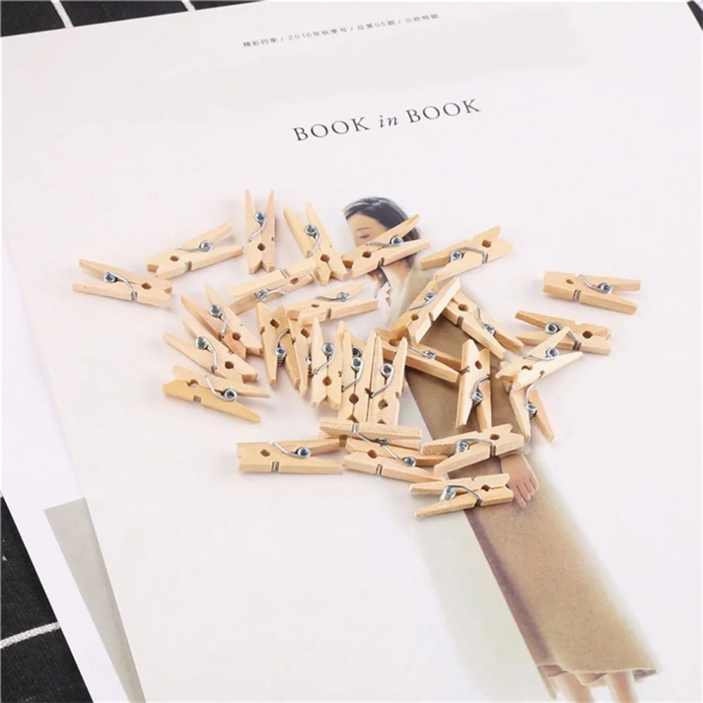 100pcs small mini Size wood photo clips clothespin craft decoration Clips pegs Snack Clips
