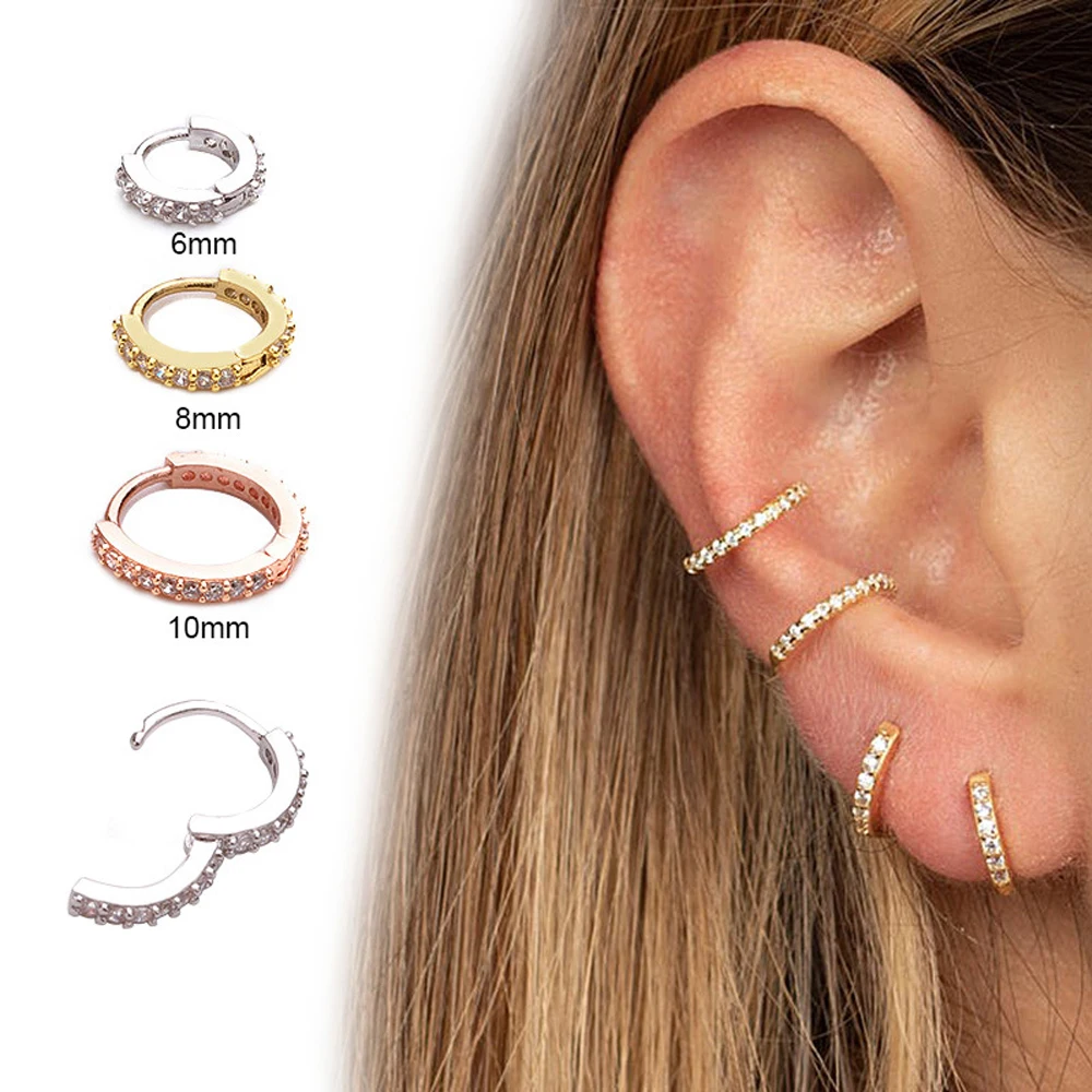 

Mujer New Arrival 1Pc 6mm/8mm/10mm Cz Huggie Hoop Cartilage Earring Helix Tragus Daith Conch Rook Snug Ear Piercing Jewelry