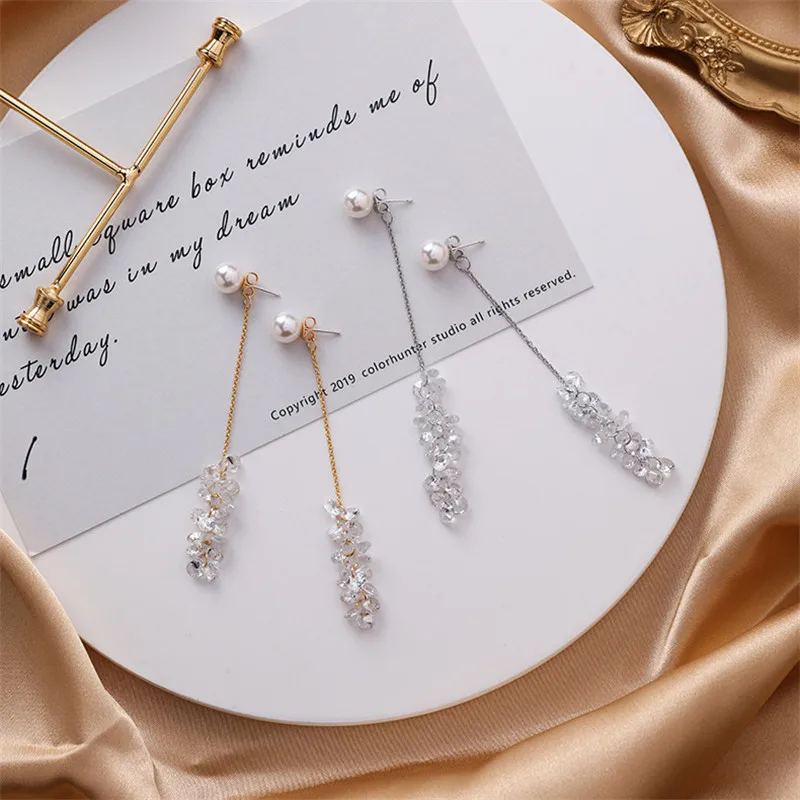 Новые корейские милые жемчужные серьги-цепочки с кристаллами и кисточками Подвесные серьги Элегантные для женщин Brincos Ювелирные изделия Рождественский подарок