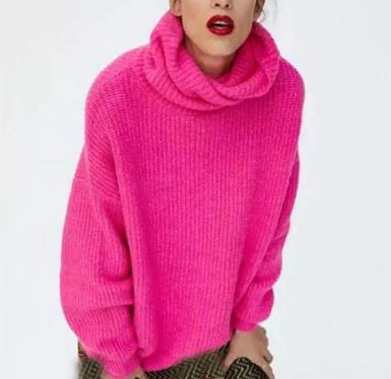 Женский вязаный свободный свитер с высоким воротом, большой размер, теплый толстый пуловер с длинным рукавом, свитер