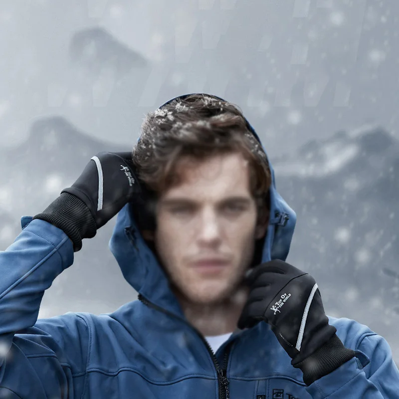 1 пара Открытый Велоспорт водонепроницаемый полный палец перчатки сенсорный экран теплый с безопасной ночной светоотражающей полосой