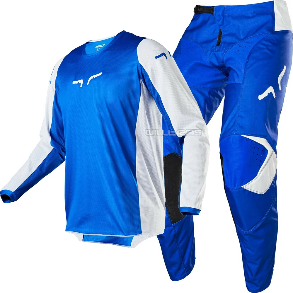 NAUGHTY FOX MX Racing Adult 180 Race Motorcycle ATV Bike Gear Set Off-road Automotive Motocross Blue Suit - Цвет: Синий