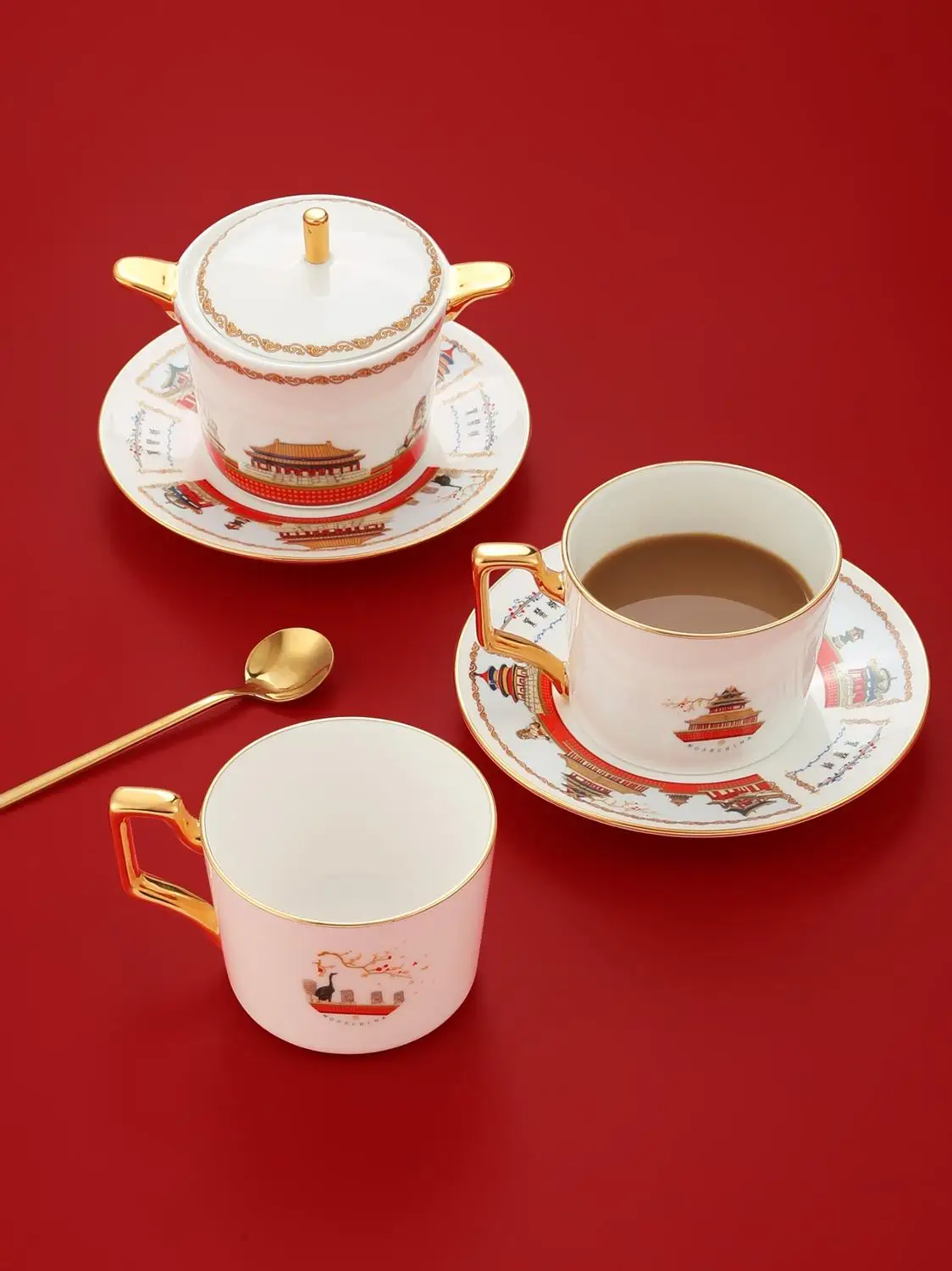 EECAMAIL Forbidden City Phnom Penh Bone China Coffee Cup Saucer Set Home Creative Simple Modern Light Luxury Afternoon Tea | Дом и сад