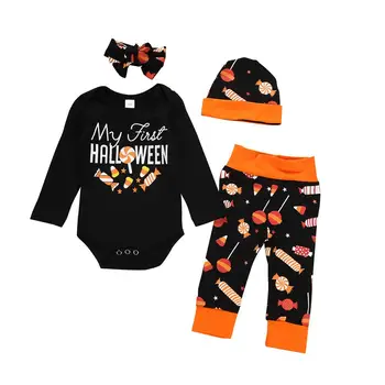 

Halloween Newborn Baby Boys Girls Romper+ Striped Pants Hat Outfits Costume Set Children O-neck Long Sleeve Autumn Clothing