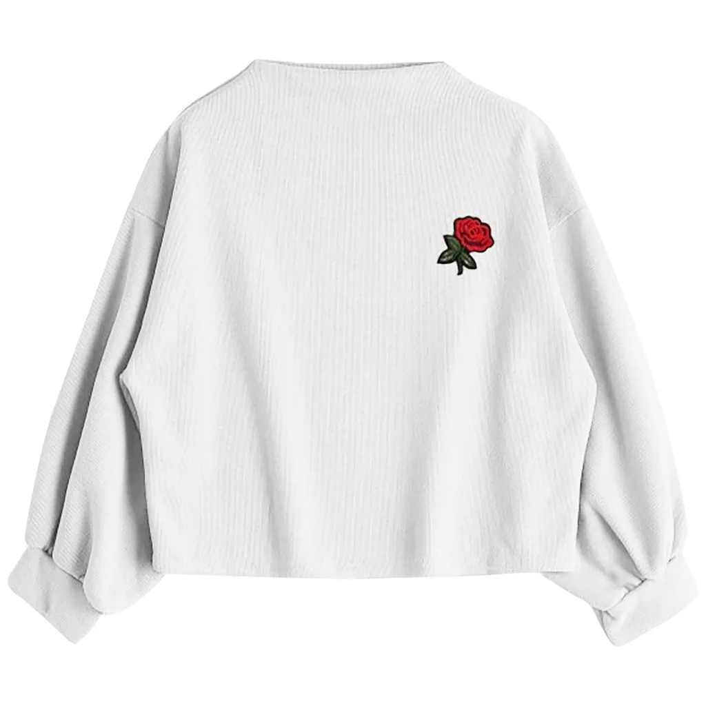 JAYCOSIN Fashion Women Casual Simple Solid Color Flower Embroidery Strappy Loose Hoodie Sweatshirt Comfortable Soft Blouse 