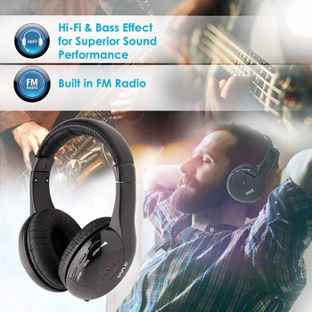 

5 In 1 Wireless Headset Headphone Universal Noise Cancelling Voice Chat For PC FM Radio High Fidelity Home For TV