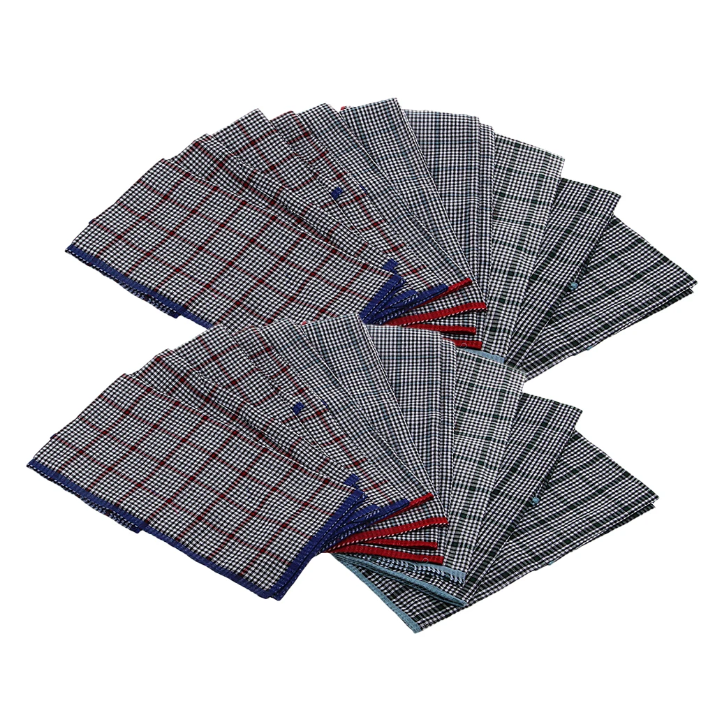 Упаковка из 24,100% хлопчатобумажные носовые платки-мягкие карманные квадраты для мужских костюмов, классические пледы