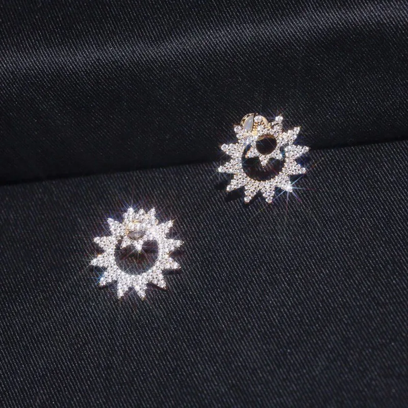 SLJELY, модные, настоящее 925 пробы, серебро, 3 золотых цвета, двойные солнцезащитные серьги-гвоздики, микро полный кубический цирконий, камни, Женские Ювелирные изделия