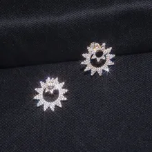 SLJELY, модные, настоящее 925 пробы, серебро, 3 золотых цвета, двойные солнцезащитные серьги-гвоздики, микро полный кубический цирконий, камни, Женские Ювелирные изделия