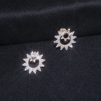 

SLJELY Fashion Real 925 Sterling Silver 3 Gold Colors Double Sun Stud Earrings Micro Full Cubic Zirconia Stones Women Jewelry