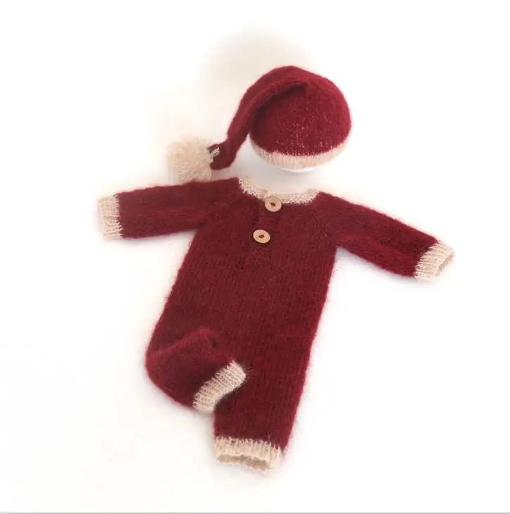 Шапочка для сна для новорожденных; комбинезон; Рождественский костюм; реквизит для фотосессии; шапка Санты и комбинезон с капюшоном; наряд для фотосессии - Цвет: as photo