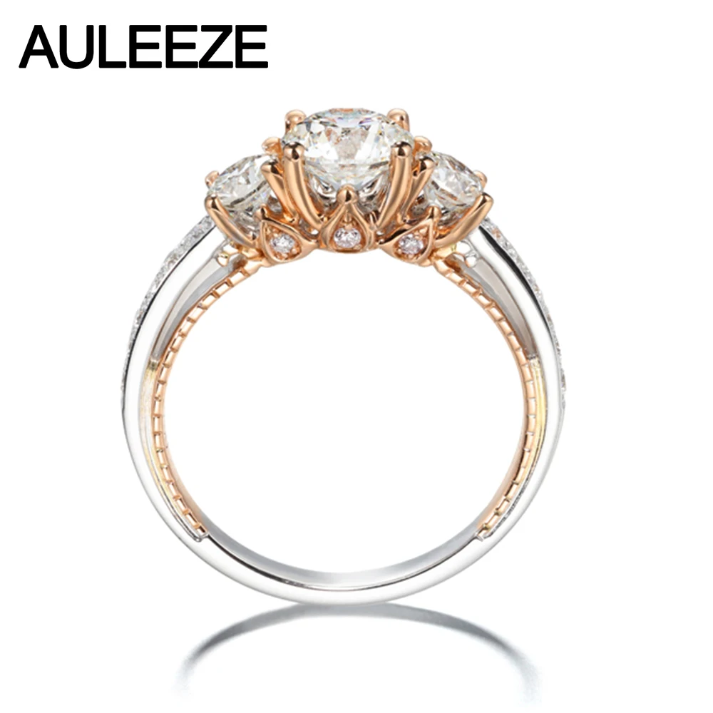 AULEEZE 14k кольцо из белого розового золота Три камня дизайн D Цвет 1 карат муассанит обручальные Обручальные кольца для женщин