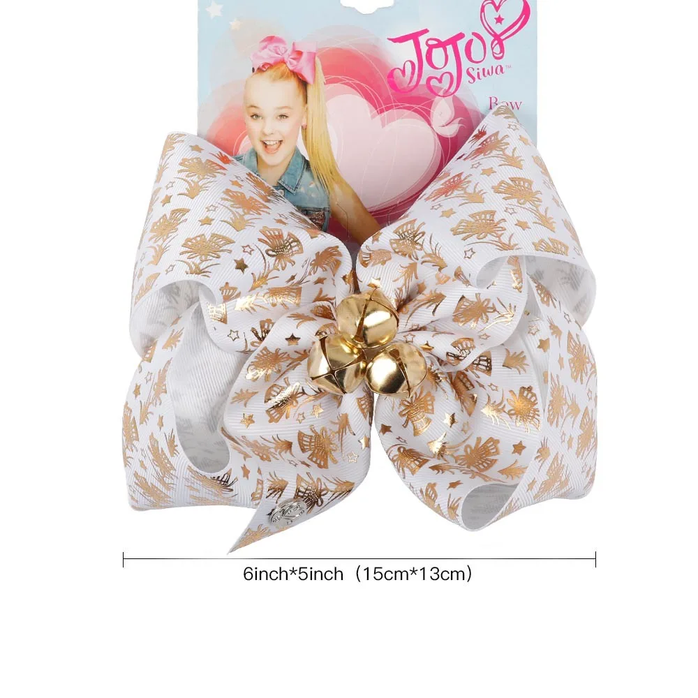 " Jojo Siwa банты для волос большой детский зажим для волос Рождественский колокольчик банты корсажная лента принт узор красивый с зажимами аллигатора