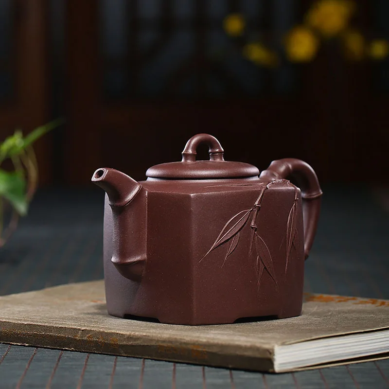 Yixing Genuine Product Raw Ore Square Bamboo Joint Yixing Clay Teapot Purple Clay Cao Zhigang Entirely Handmade Teapot Genuine P