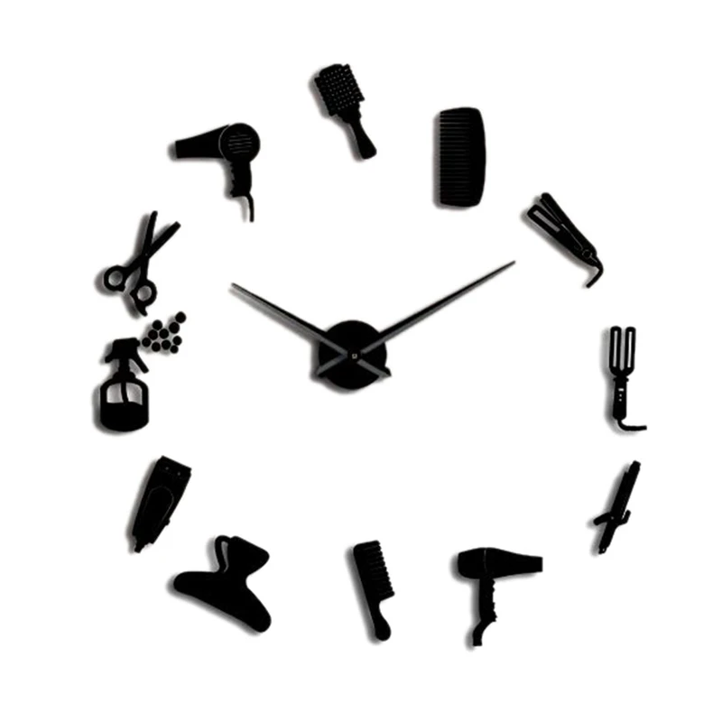 

Diy Barber Shop Giant Wall Clock with Mirror Effect Barber Toolkits Decorative Frameless Clock Watch Hairdresser Barber Wall Art