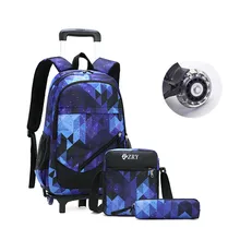 

2021 New Kids' Rolling Backpack for Boys Fashion Geometric print Trolley School Bags with 2 wheels Carry On Travel Luggage