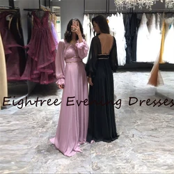 Shiny Dusty Pink Black Long Sleeves Prom Dresses Sweetheart Chiffon Vestidos Evening Gowns Formal Party Dress Robe de Soiree