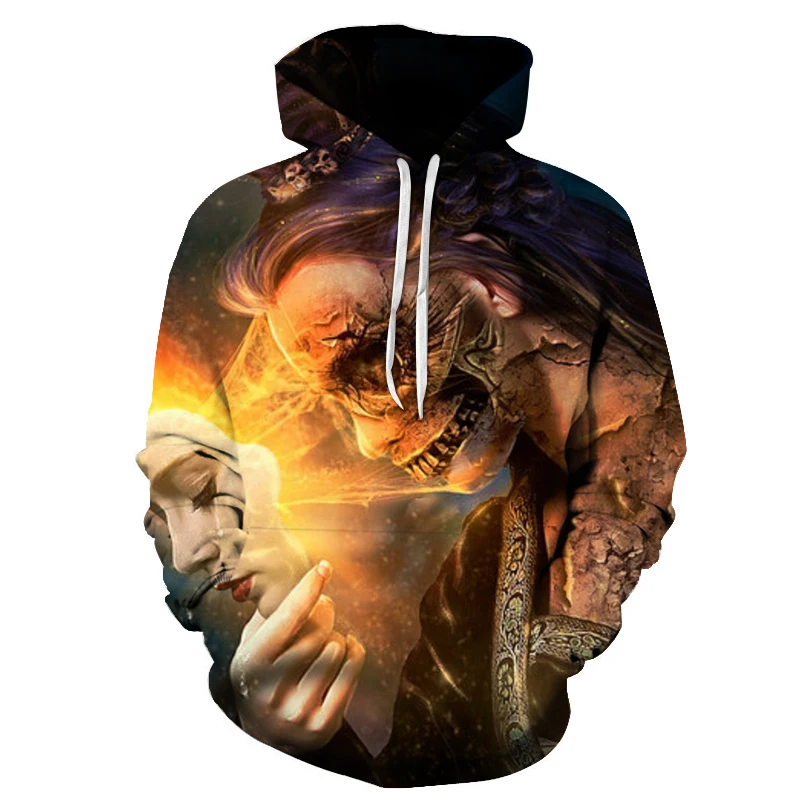 spring autumn newest men hoodie blue flame skull 3D digital printing sweatshirt men women fashion hot loose hooded pullover