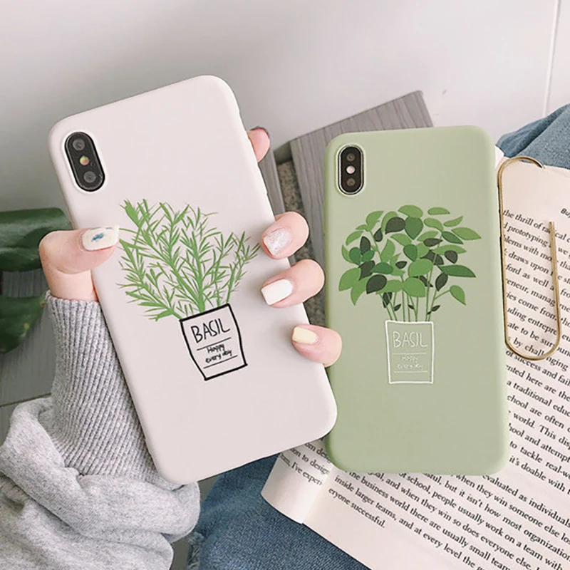 

Cartoon Green Plants Phone Case For iPhone XR XS MAX X 6 6S 7 8 Plus Case Silicone Soft Candy TPU Cover Case For iPhone XR XS X