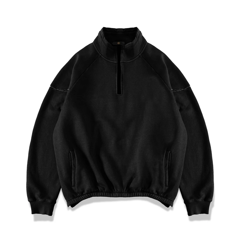 Потертый Реглан Толстовка Kanye хип-хоп винтажный промытый флисовый пуловер на молнии разрезы уличная одежда - Цвет: Black