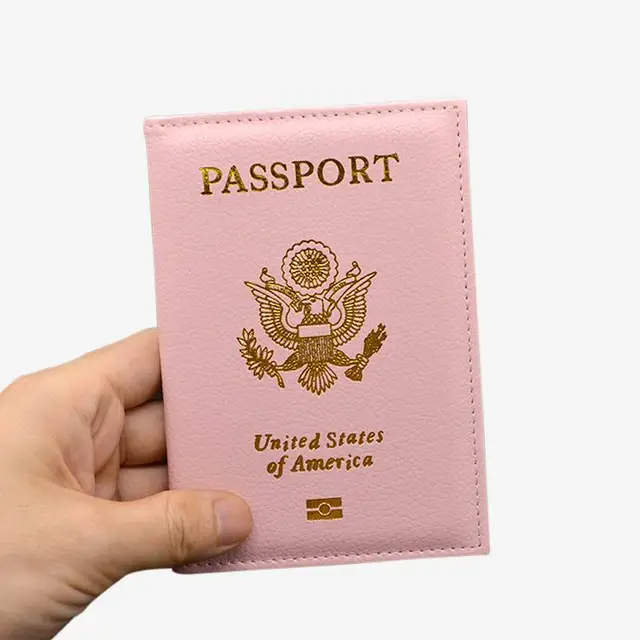 Personalised leather USA Passport Cover Customized Travel Passport holder American Wallet Covers for Passports us passport PINK 2