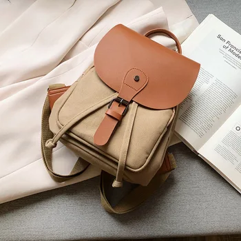 

2019 Backpack Women's New Retro Fashion Bucket Canvas Lady Backpack Large Capacity Thick Leather Mummy Travel School Bag