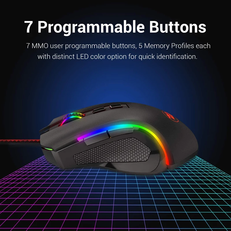 Redragon M607 Game Mouse 7200DPI 16.8 Million RBG Backlit 8 Buttons Ergonomic Design For Programmable Mice Gamer LOL MMO Fps