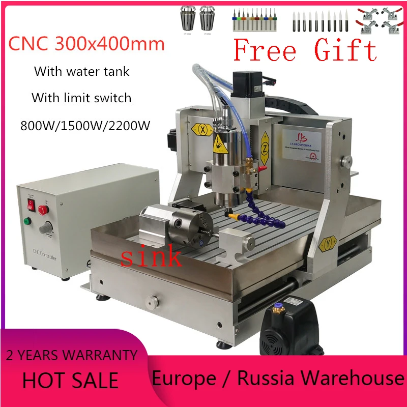 

CNC 3040 2200w wood router 4 axis Metal Engraving carving Milling Machine with limit switch and tank for Aluminum Copper