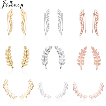Jisensp Boho Vintage Botanical Leaf Ear Climbers Statement Stud Earrings for Women Bridal Jewelry Leaves Branch Ear Crawlers