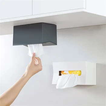 

Wall Mounted Tissue Box Self-adhesive Plastic Kitchen Closet Napkin Holder Case Tissue Paper Storage Box Pojemnik Na Chusteczki
