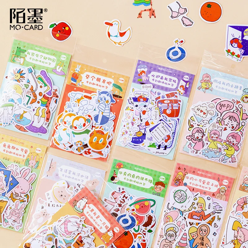 45pcs/pack Kawaii Stationery Stickers Cute day series Diary Decorative Mobile Stickers Scrapbooking DIY Craft Stickers