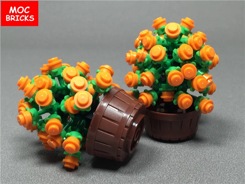 

MOC Bricks DIY Kumquat pot plants Model Action Figures Kids Educational Building Blocks Assembled Toys best children Gift