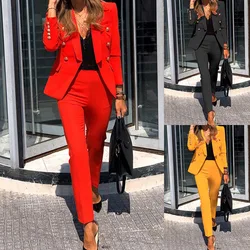 Jaqueta feminina blazer terno moda casual senhoras cor sólida de duas peças 2021 outono inverno escritório wear elegante terno jaqueta calças