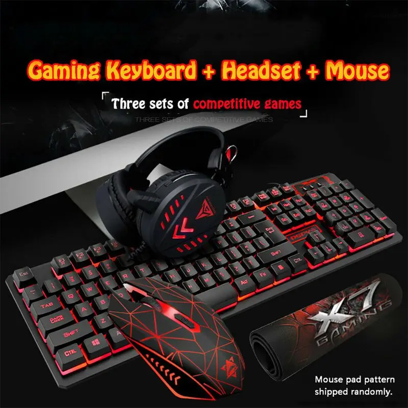 4Pcs/Set K59 Wired USB Keyboard Illuminated Gaming Mouse Pad Backlight Headset Mechanical Wired USB Keyboard Set