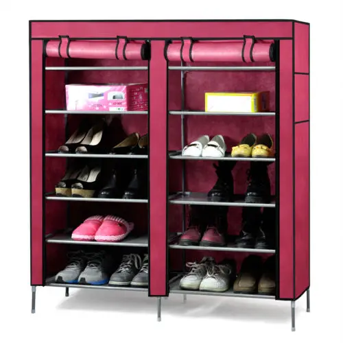 

Single Shoe Rack Shoes Cabinet Stand Standing Storage Organizer Furniture (Wine red)