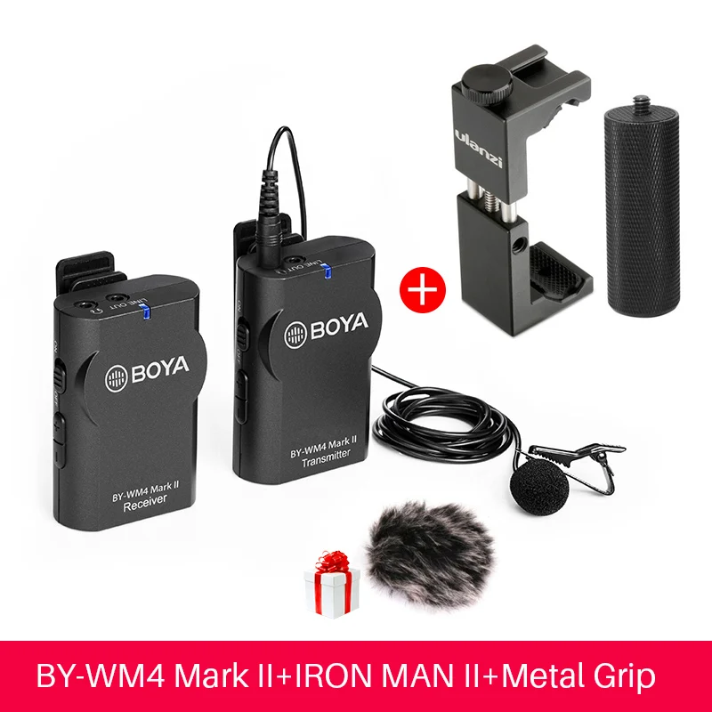 Boya BY-WM4 Mark II, беспроводной микрофон, конденсаторная система, петличный микрофон с отворотом для интервью, микрофон для iPhone, Canon, Nikon, DSLR камера - Цвет: With ST-02s