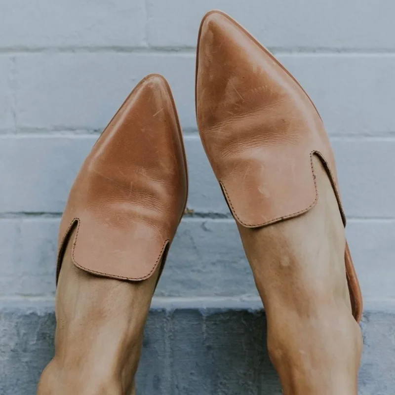 

Dihope 2020 Low Heel Slippers PU Leather Women Fashion Mule Shoes Pointed Toe Slides Patchwork Sandal Ladies Zapatos Mujer