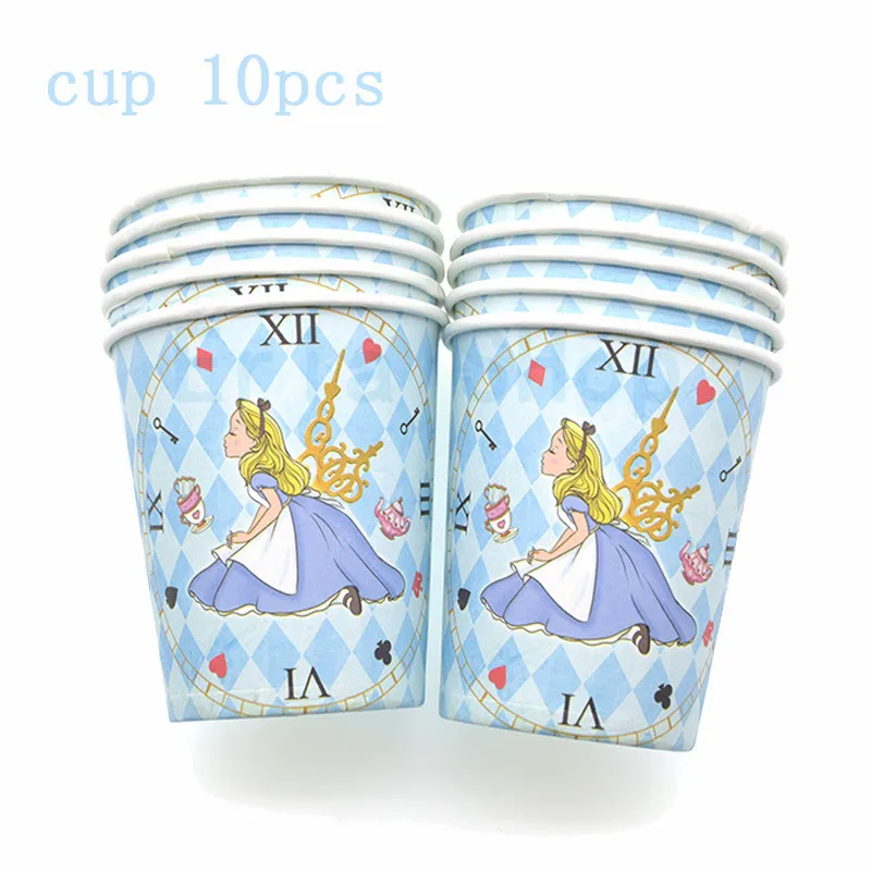 cup 10pcs Алиса в стране чудес тематическая вечеринка на день рождения набор украшений бумажный стаканчик баннер тарелка Дети Девочка Дети День Алиса вечерние принадлежности - Цвет: cup 10pcs