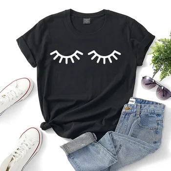 

2020 hot sale explosive eyelashes simple printed pattern women's t-shirt summer cotton short-sleeved top