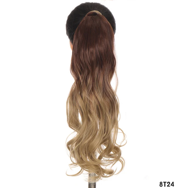 MSTN 24 Inches Long Synthetic Straight Ponytails for Women Natural Clip In Ponytail Hair Extension Hairpieces Blonde Fake Hair 0019-8T24
